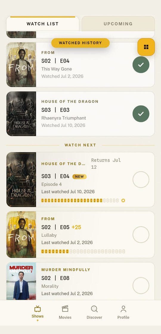 Continuity Android app showing watched history