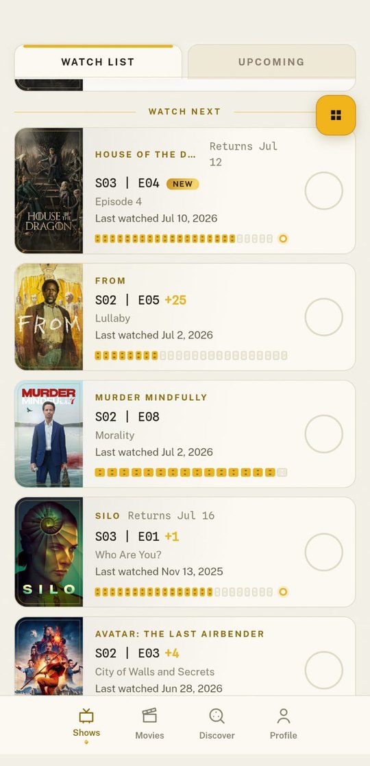 Continuity iPhone app showing the watch list